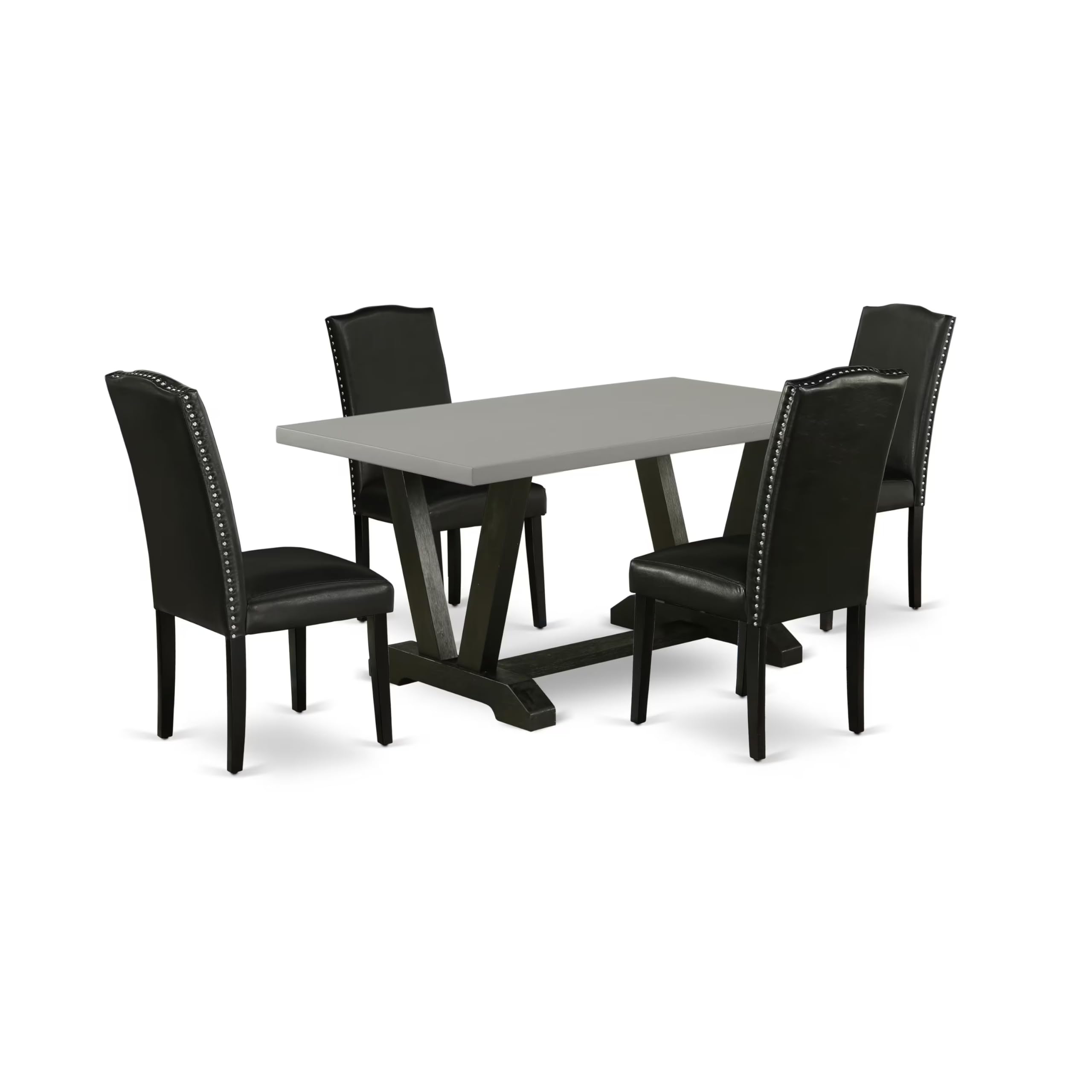 East West Furniture V696En169-5 5 Piece Dinette Set For 4 Includes A Rectangle Dining Table With V-Legs And 4 Black Faux Leather Parson Dining Room Chairs, 36X60 Inch, Multi-Color